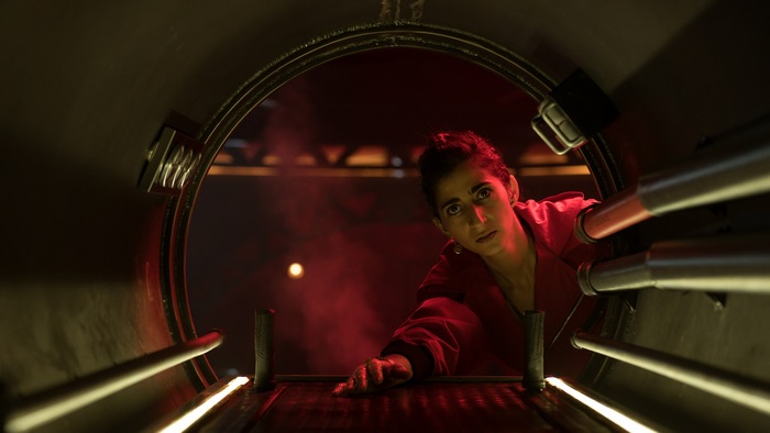 Nairobi emerging from tunnel in Money Heist