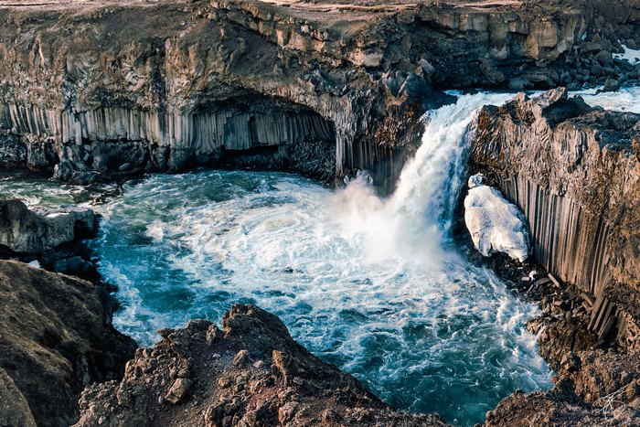 Aldeyjarfoss waterfall with basalt columns in Northern Iceland