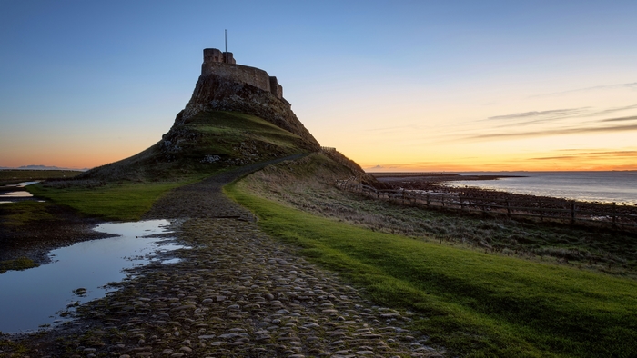 Lindisfarne Castle at dawn on Holy Island, England