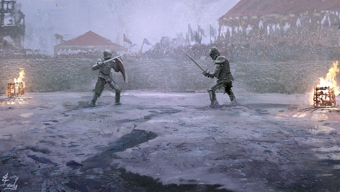 A Bitter Duel Between Knights in a Snowy Arena