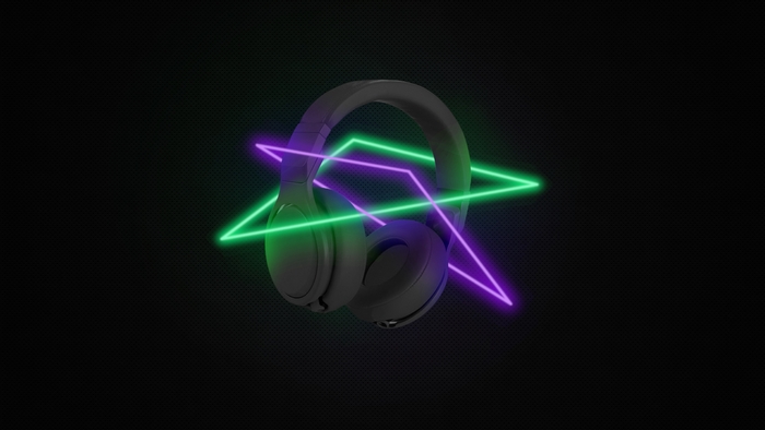 Headphones Surrounded by Green and Purple Neon