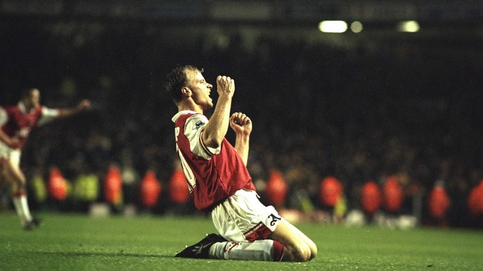 Dennis Bergkamp celebrates a goal for Arsenal F.C.