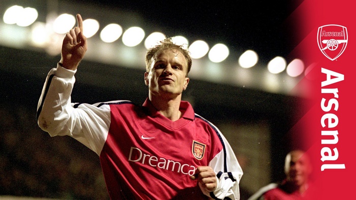 Dennis Bergkamp celebrates a goal for Arsenal F.C.