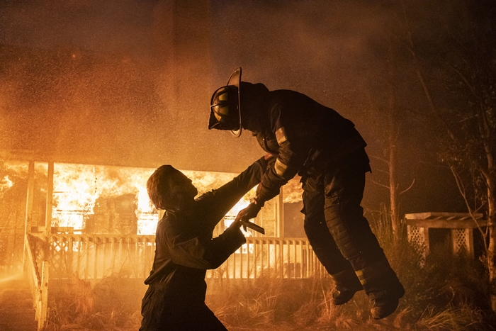 Michael Myers attacks firefighter in burning house
