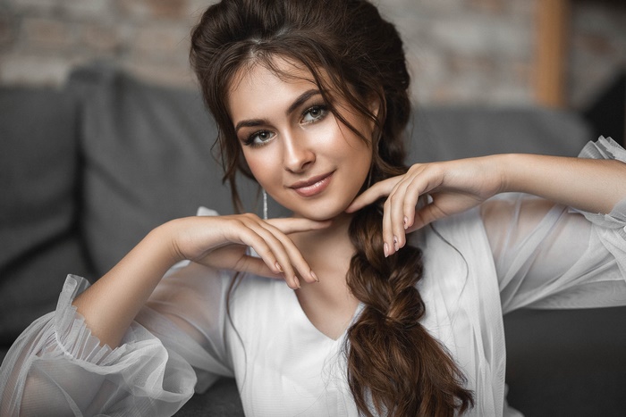 Portrait of Beautiful Brunette Woman with Braid