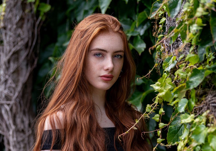 Beautiful Redhead Model with Blue Eyes and Freckles
