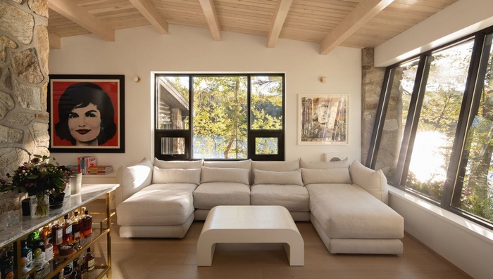 Modern Living Room with Sectional Sofa and Nature View