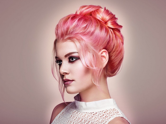 Model with Pink Hair and Elegant Updo