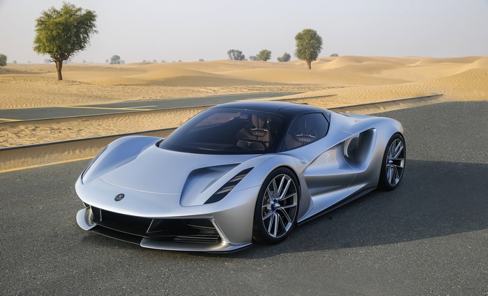 Lotus Evija Supercar on Desert Road