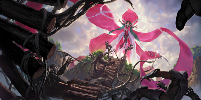 Irelia (League Of Legends) repelling the darkness
