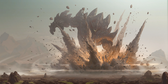 Malphite erupts from the ground in Runeterra