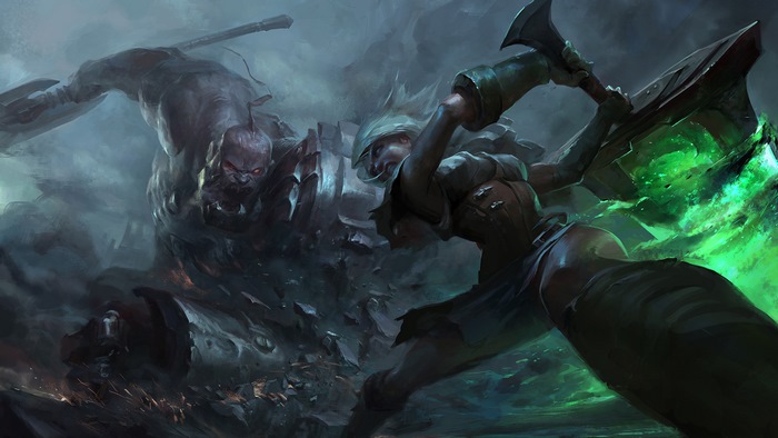 Riven battles monster in League of Legends art