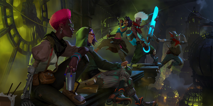Ekko and friends in a vibrant city
