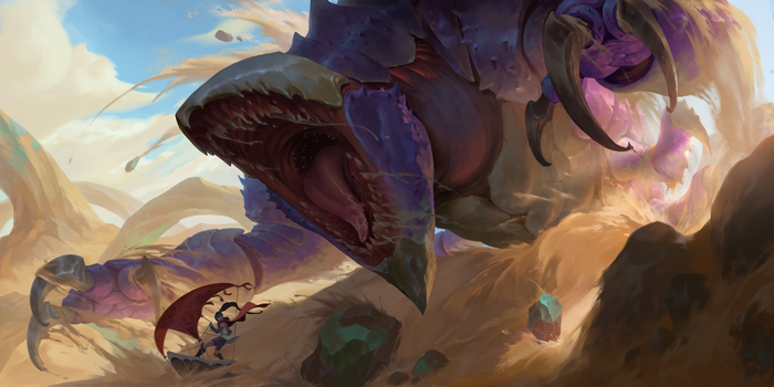 Rek'Sai attacks desert skiff in Legends of Runeterra