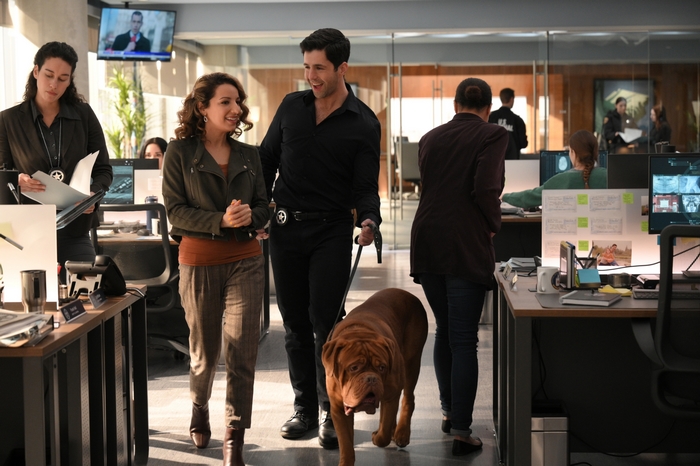 Josh Peck and Vanessa Lengies with Hooch in office