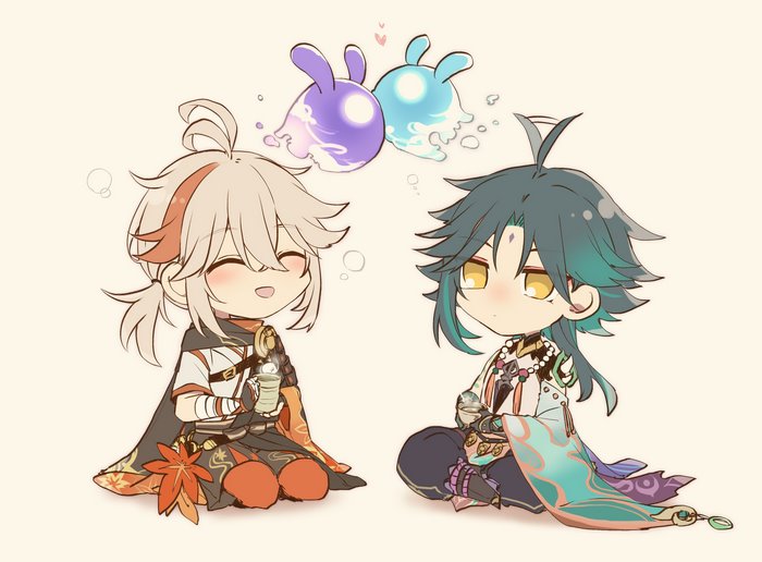 Kaedehara Kazuha and Xiao Cute Chibi Art