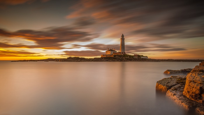 Long Exposure Lighthouse Sunset Seascape 4K
