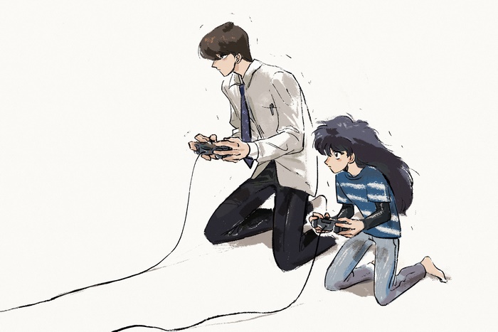 Seto Kaiba and girl playing video games
