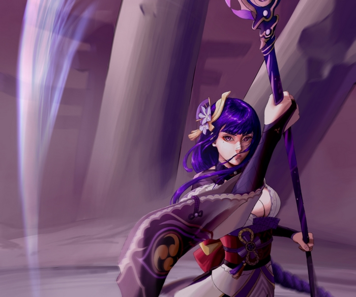 Baal Raiden Shogun unleashing power with polearm
