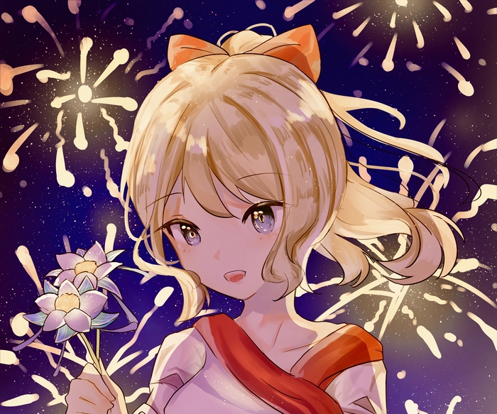 Jean (Genshin Impact) with Flowers and Fireworks
