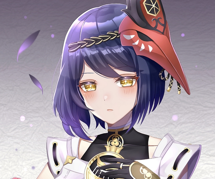 Kujou Sara with Tengu Mask and Golden Eyes