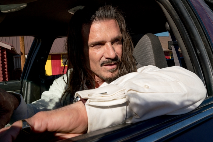 Frank Grillo in Copshop 4K looking out car window