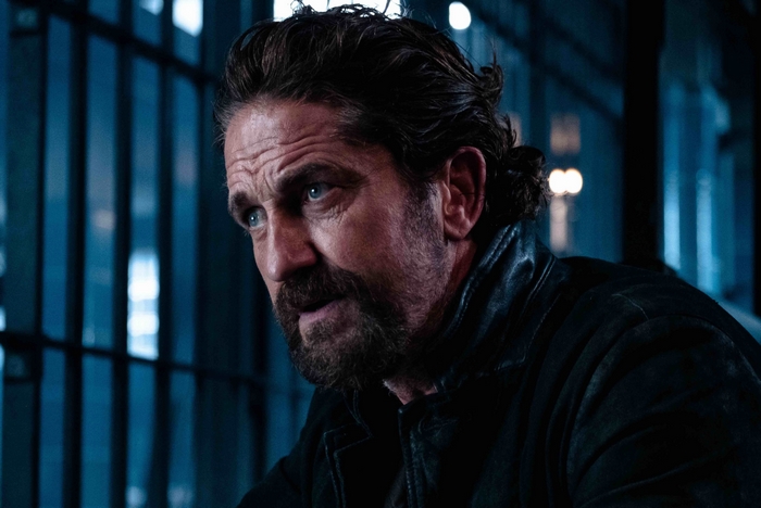 Gerard Butler's intense look in Copshop