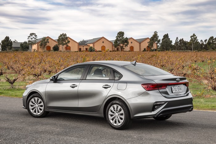 Silver Kia Cerato S sedan at vineyard estate