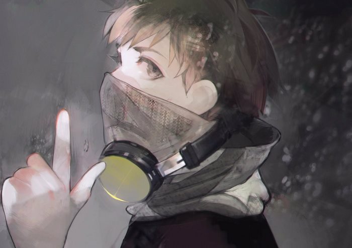 Hideyoshi Nagachika with mask, glowing headphones, finger raised