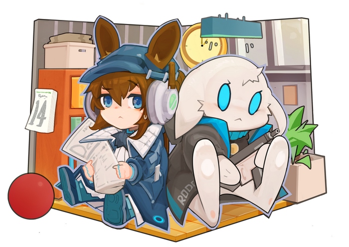 Amiya and Doctor chibi in Arknights office