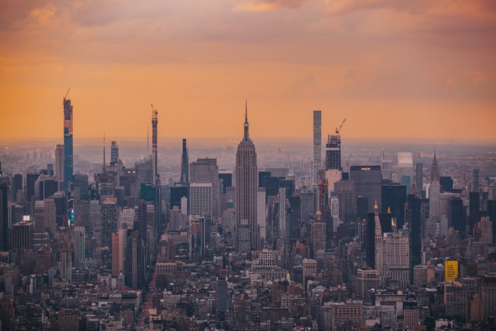 New York City skyline at golden hour