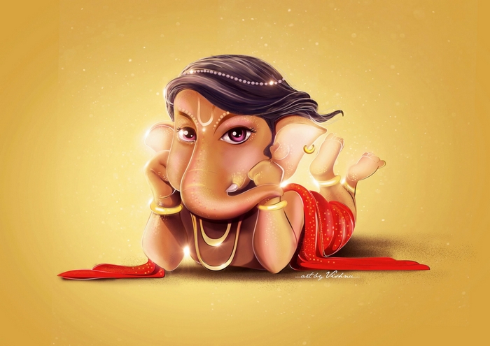 Adorable Ganesha illustration in a relaxed pose