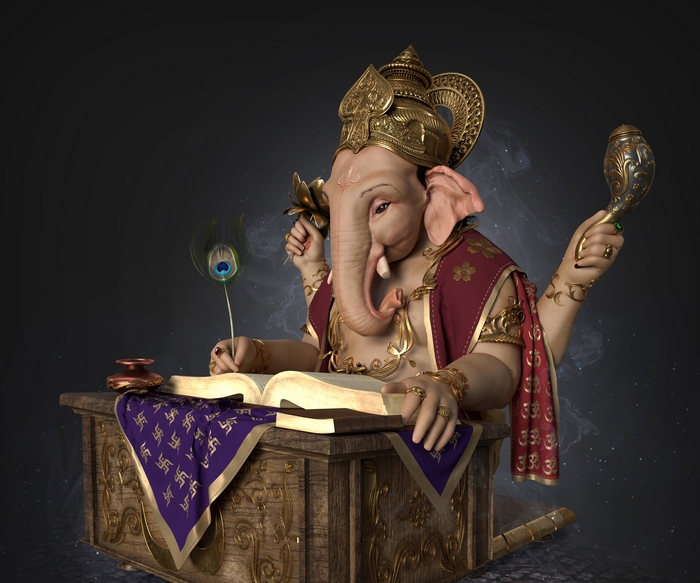 Ganesha Hindu Deity Detailed Illustration