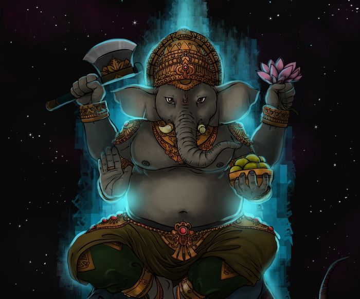 Divine Ganesh with Axe, Lotus, and Modak