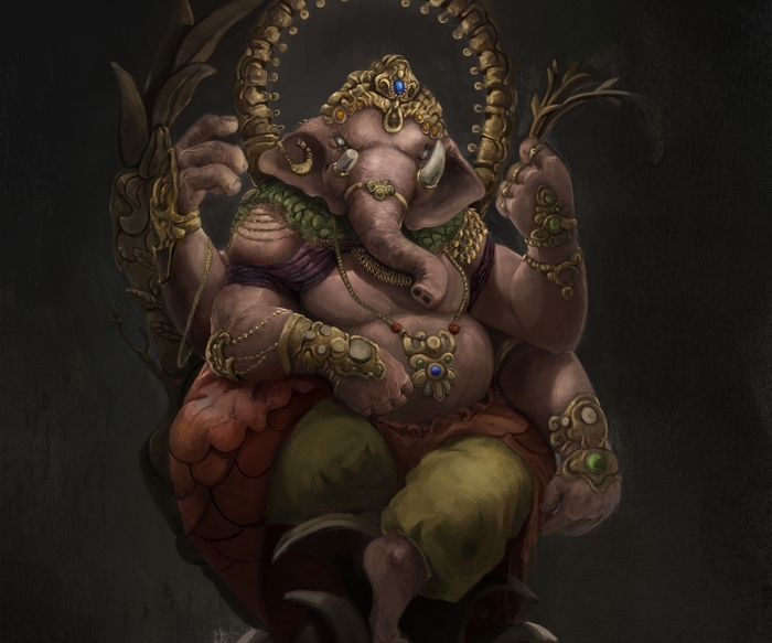 Lord Ganesh, Hindu Deity, in Dark Art