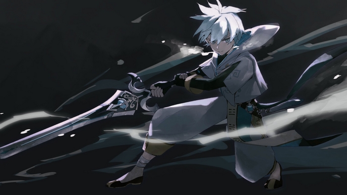 Chongyun (Genshin Impact) wielding a greatsword