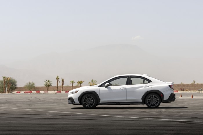 White Subaru WRX GT Sport Car on Track in Desert