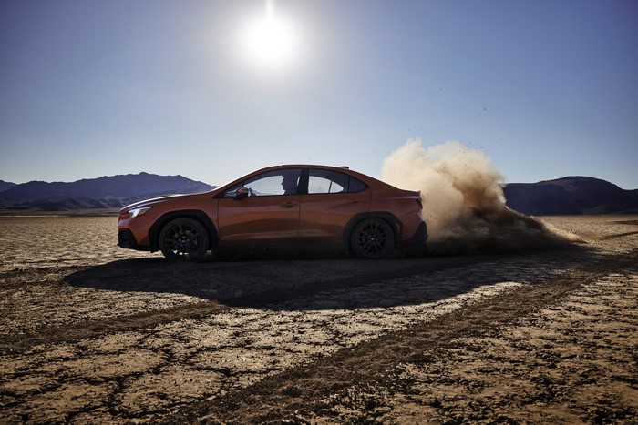 Orange Subaru WRX Drifting in Desert
