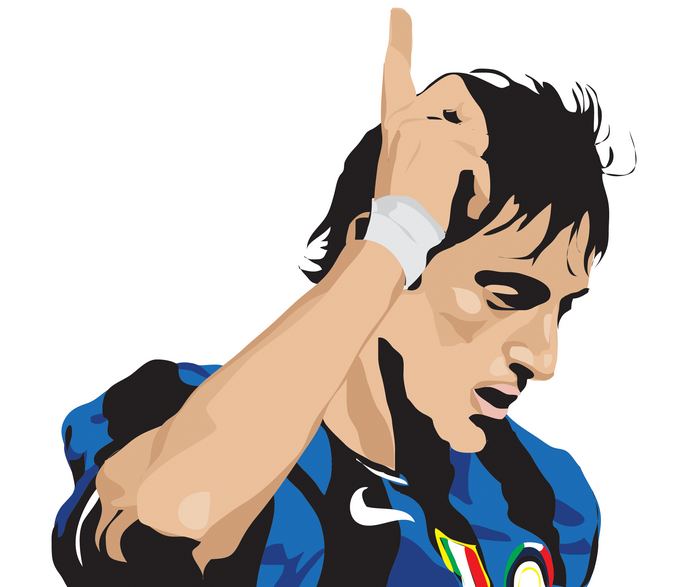 Diego Milito Inter Milan vector illustration pointing up