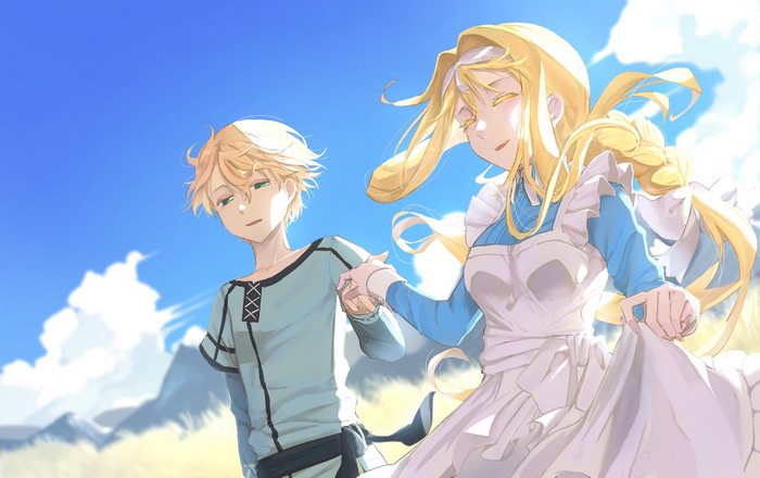 Alice Zuberg and Eugeo holding hands in Sword Art Online