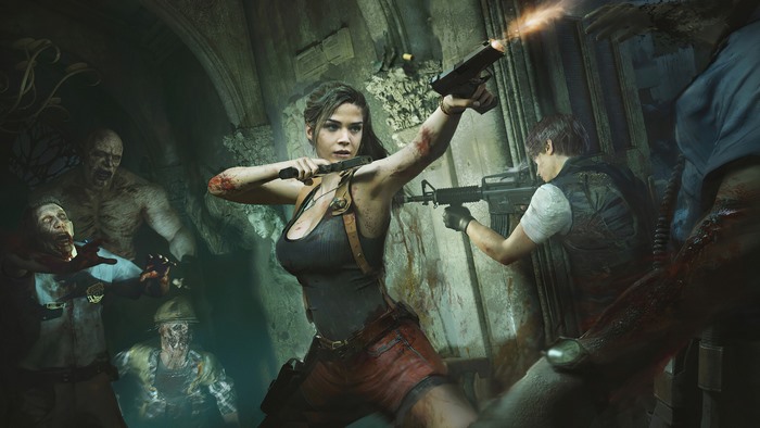 Claire Redfield and Leon S. Kennedy Facing Zombies