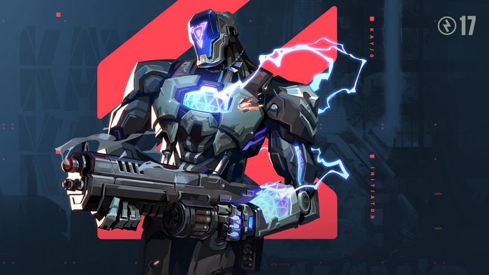 KAY/O Valorant agent with blue lightning and weapon