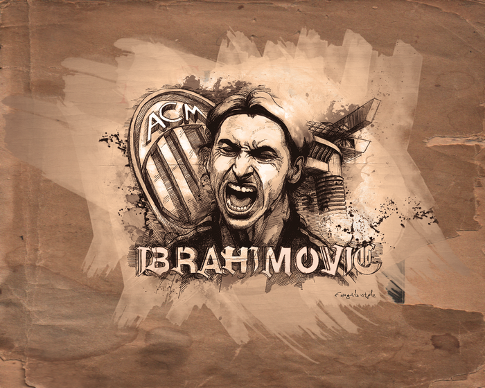 Zlatan Ibrahimovic A.C. Milan roaring illustration