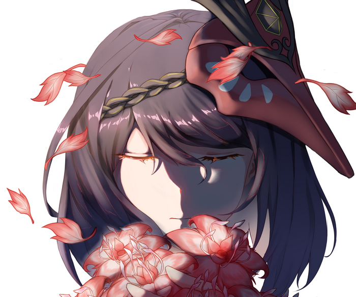 Kujou Sara, serene in shadow with red flowers
