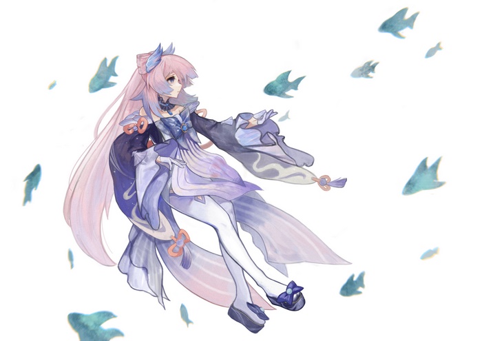 Ethereal Sangonomiya Kokomi surrounded by fish