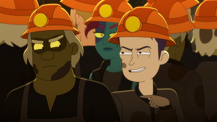 Brad Boimler smirks among miners in Lower Decks
