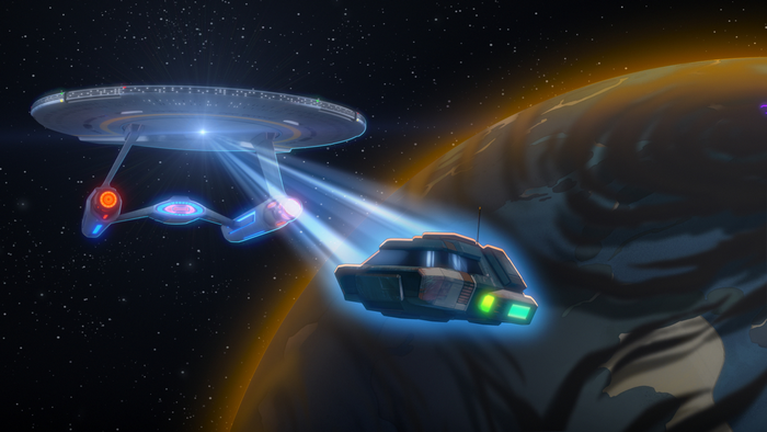 Star Trek: Lower Decks USS Cerritos transports shuttle to planet