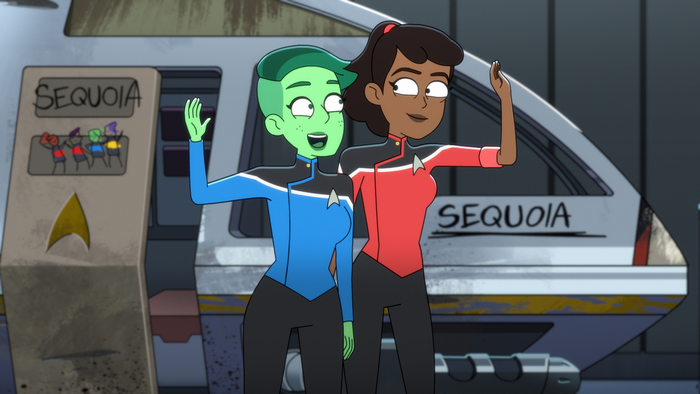 Star Trek: Lower Decks Tendi and Mariner Waving