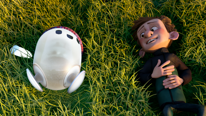 Ron's Gone Wrong: Ron and Barney lying in grass