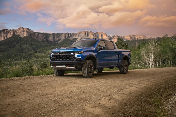 Blue Chevrolet Silverado ZR2 on a Mountain Dirt Road